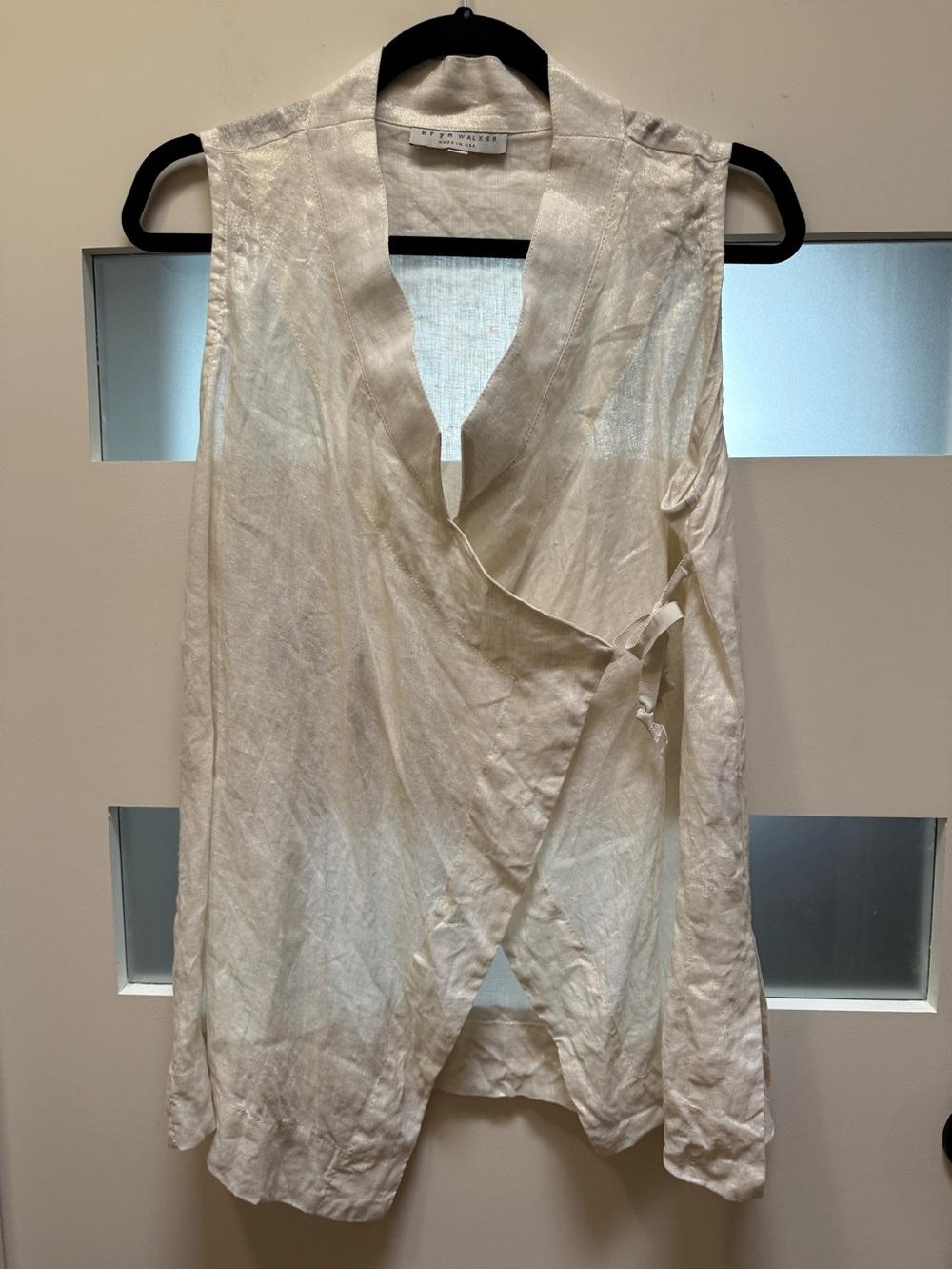 bryn walker Cream 100% Linen Sleeveless Wrap Tunic Top Size S.